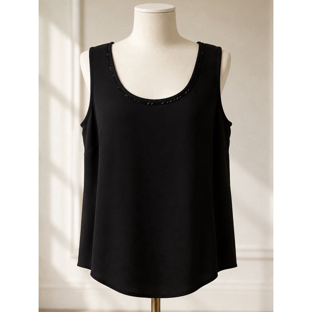 Maxie Klein Collection Women’s 14W Black Beaded Scoop Neck Sleeveless Top
